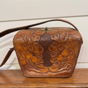 Handcrafted vintage Tooled Leather Floral shoulder purse